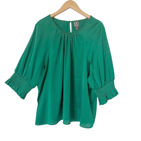 Worthington Tops - Worthington PXXL Green Blouse Smocked Cuff Ruffle Sleeve Career Elegant